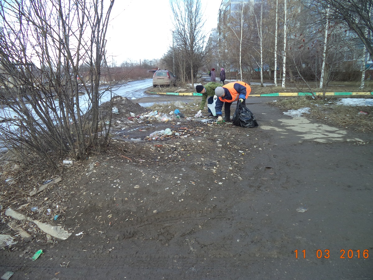 На улице Сельских Строителей начаты работы по уборке мусора 11.03.2016