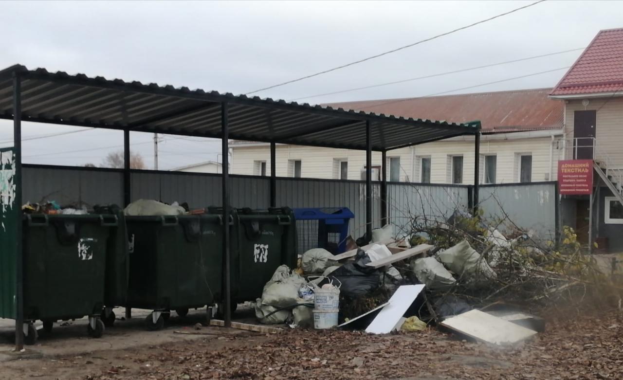 Оганизованы работы по ликвидации скоплений различного мусора на контейнерных площадках в Солотче 11.11.2022