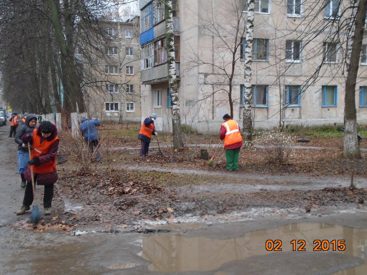 На улице Великанова произведена работа по уборке мусора и листвы 02.12.2015